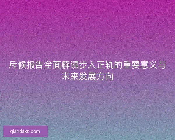斥候报告全面解读步入正轨的重要意义与未来发展方向