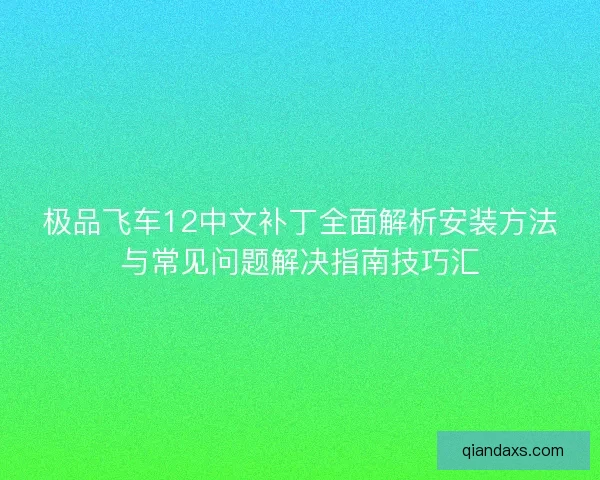 极品飞车12中文补丁全面解析安装方法与常见问题解决指南技巧汇